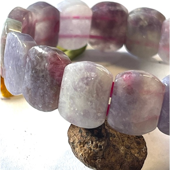 Natural Unicorn Stone Soft Bangle Bracelet Purple Lepidolite Crystal Gemstone - Picture 2 of 6